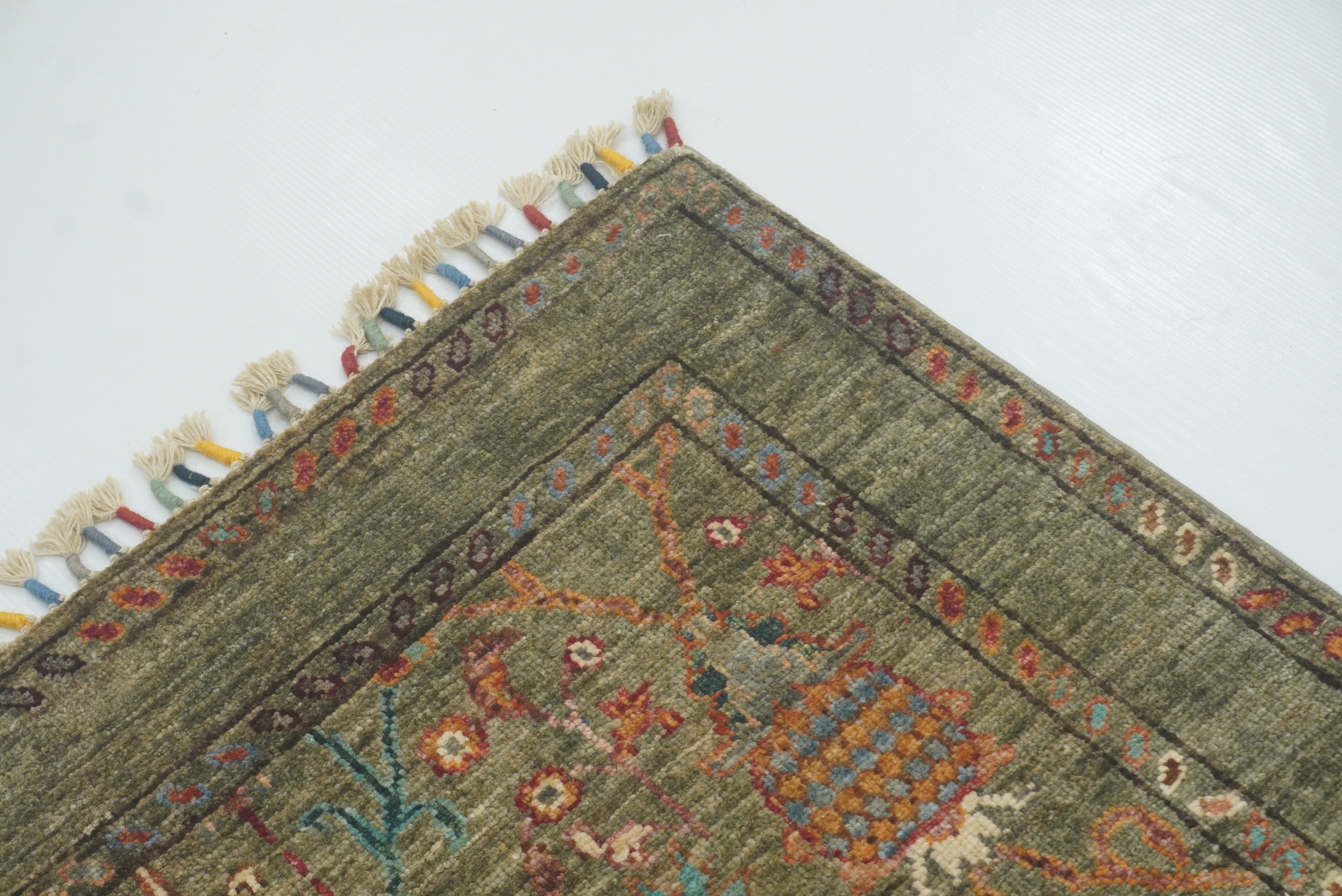 2x3 Green Afghan Waziri Hand Knotted Wool Rug - Yildiz Rugs