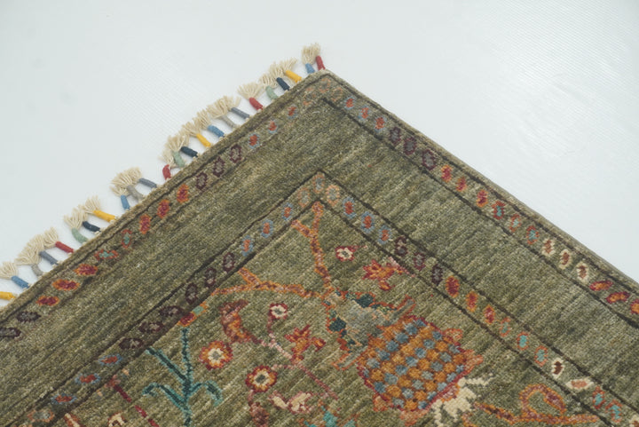 2x3 Green Afghan Waziri Hand Knotted Wool Rug - Yildiz Rugs