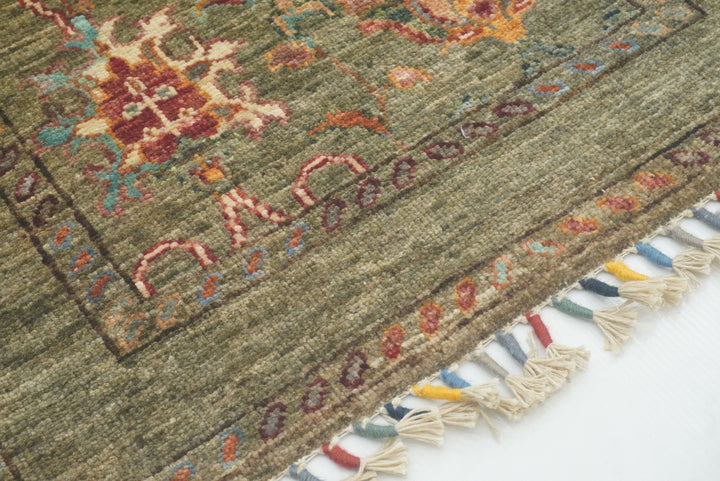 2x3 Green Afghan Waziri Hand Knotted Wool Rug - Yildiz Rugs