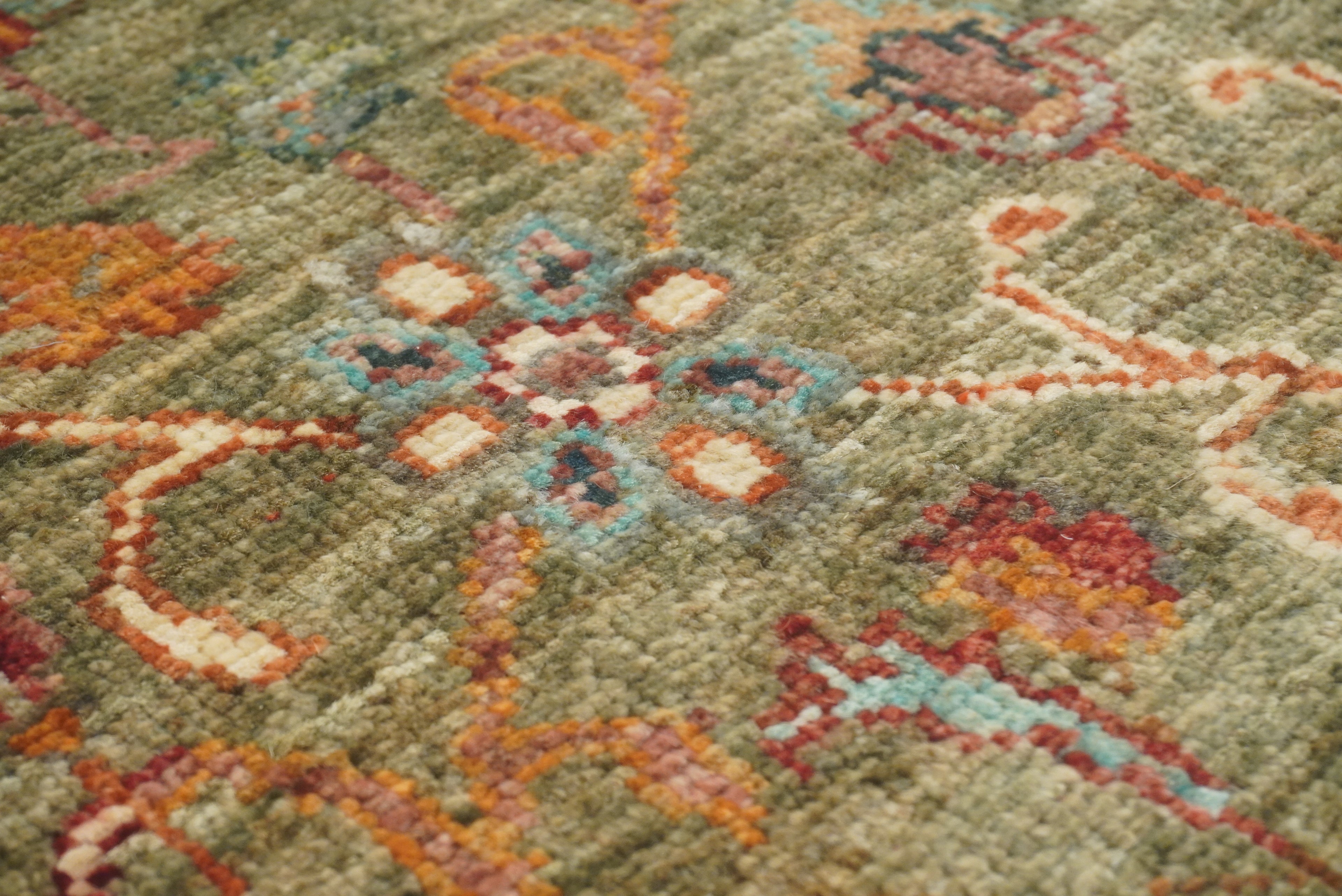 2x3 Green Afghan Waziri Hand Knotted Wool Rug - Yildiz Rugs