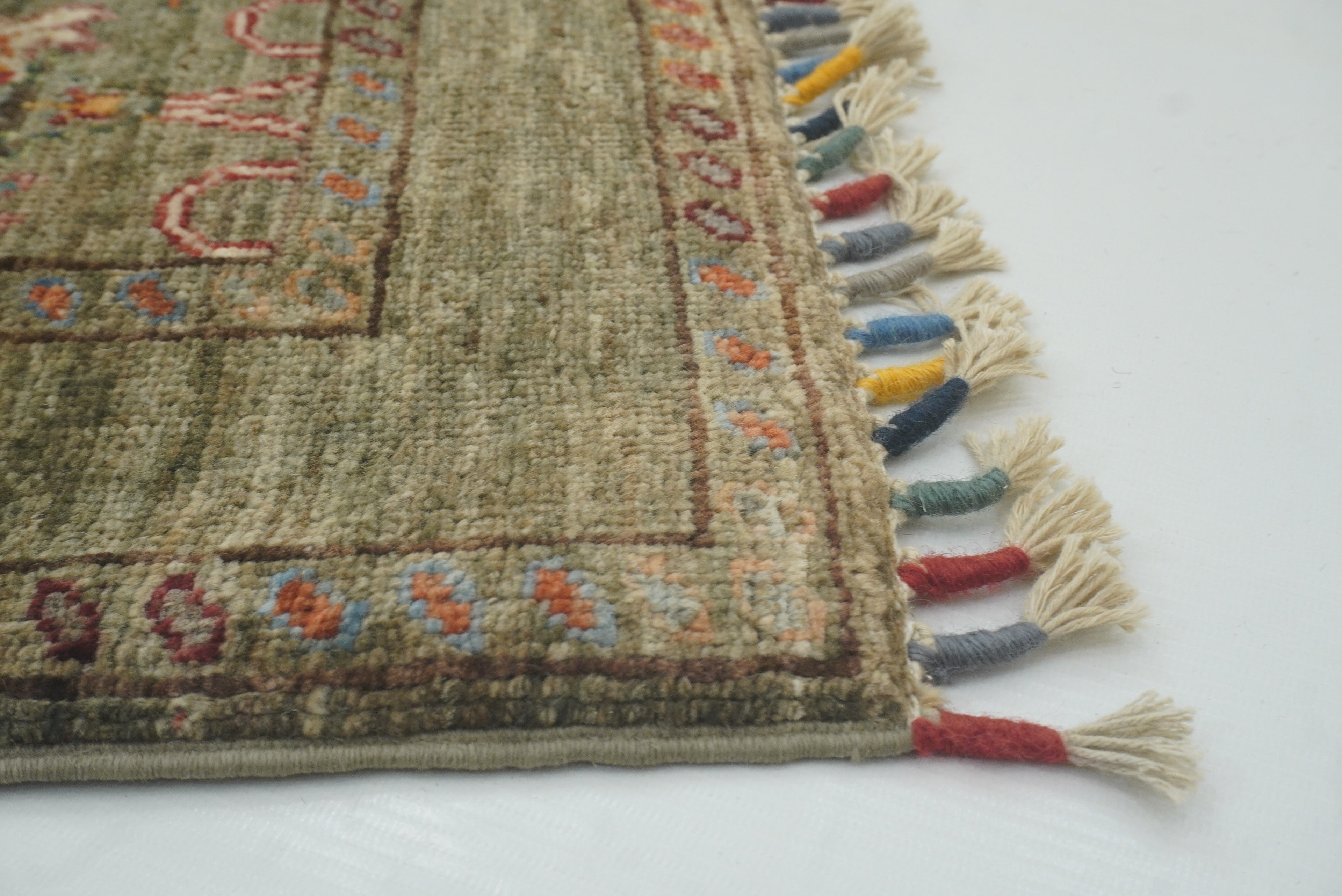 2x3 Green Afghan Waziri Hand Knotted Wool Rug - Yildiz Rugs