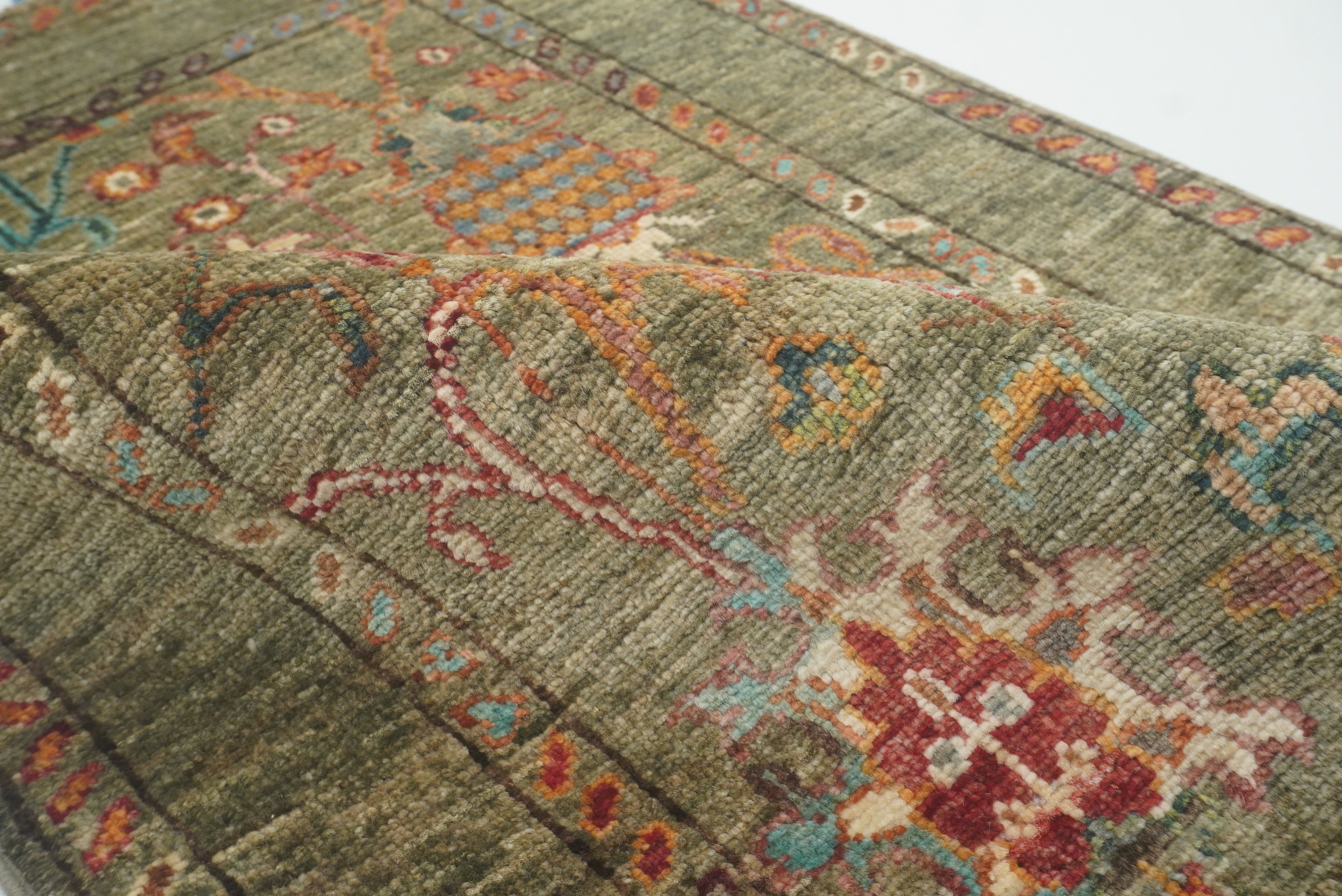 2x3 Green Afghan Waziri Hand Knotted Wool Rug - Yildiz Rugs