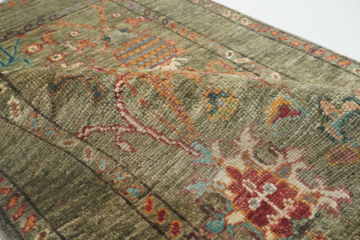 2x3 Green Afghan Waziri Hand Knotted Wool Rug - Yildiz Rugs