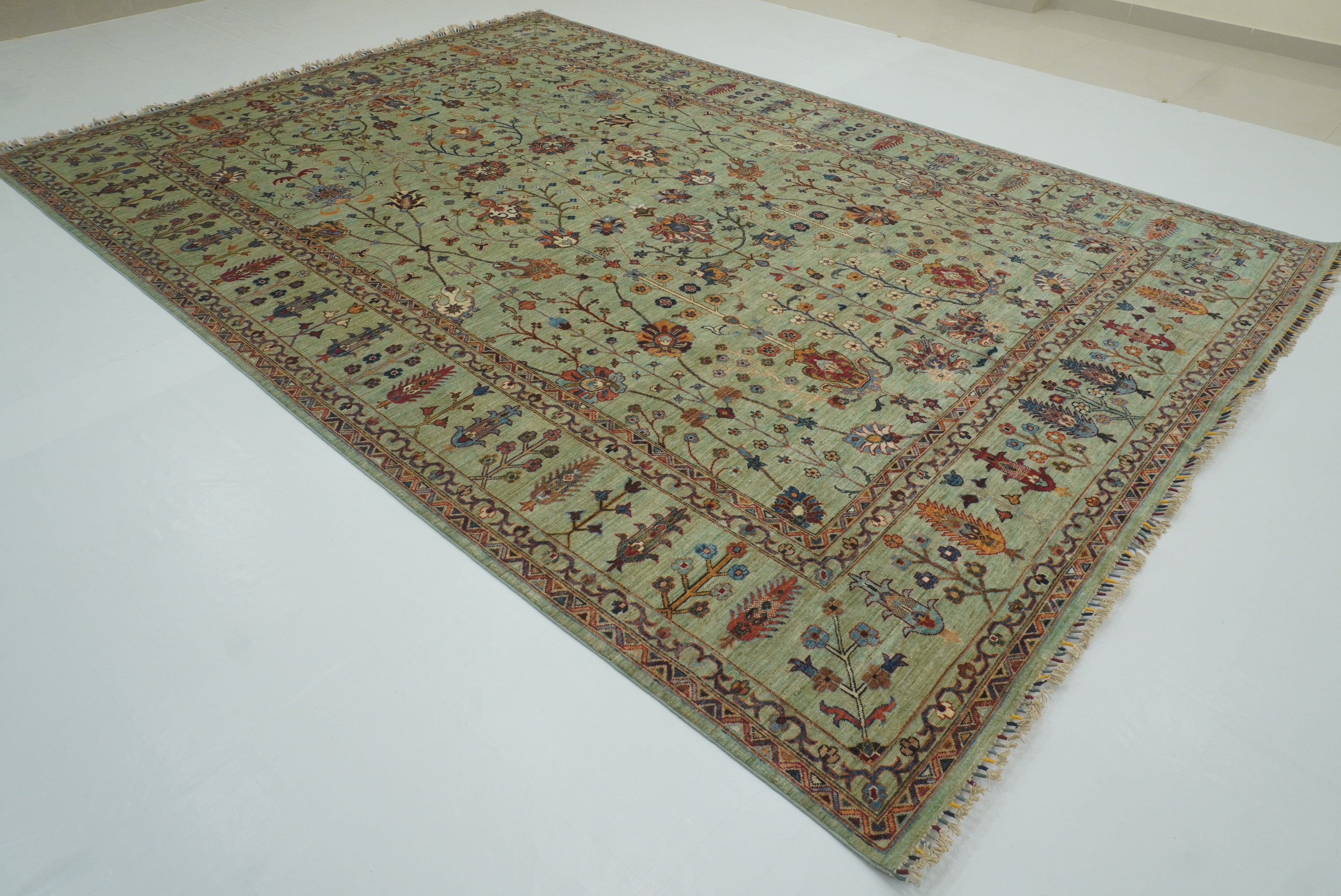 9x12 Waziri Pistachio Green Afghan Hand knotted Rug - Yildiz Rugs
