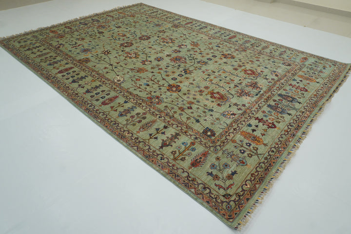 9x12 Waziri Pistachio Green Afghan Hand knotted Rug - Yildiz Rugs