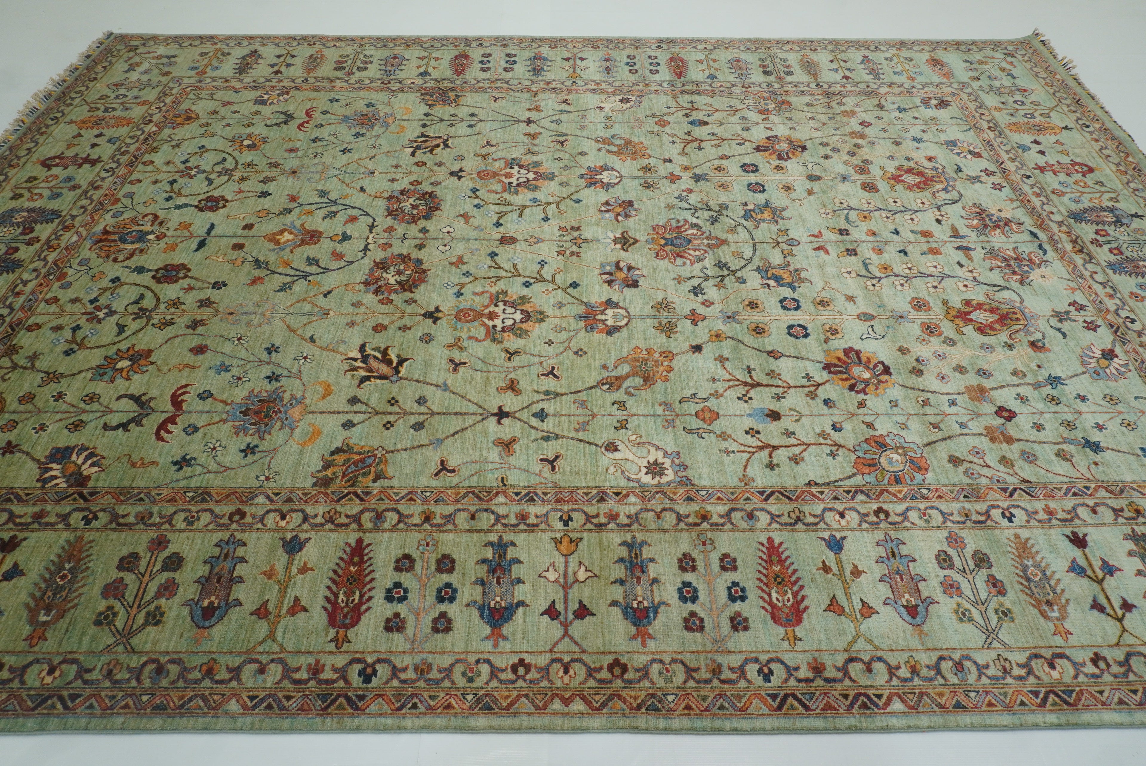 9x12 Waziri Pistachio Green Afghan Hand knotted Rug - Yildiz Rugs