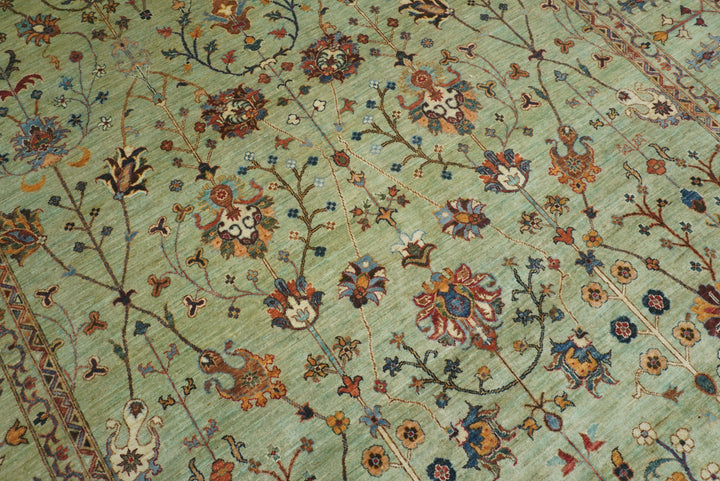 9x12 Waziri Pistachio Green Afghan Hand knotted Rug - Yildiz Rugs