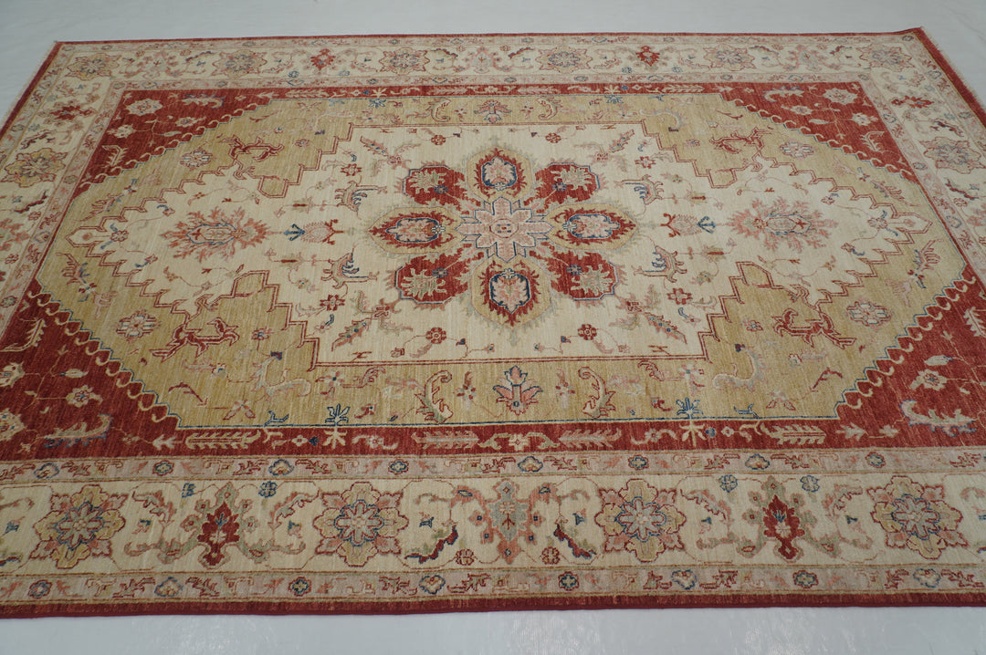 7x10 Beige Vintage Serapi Afghan Hand Knotted Oriental Rug - Yildiz Rugs