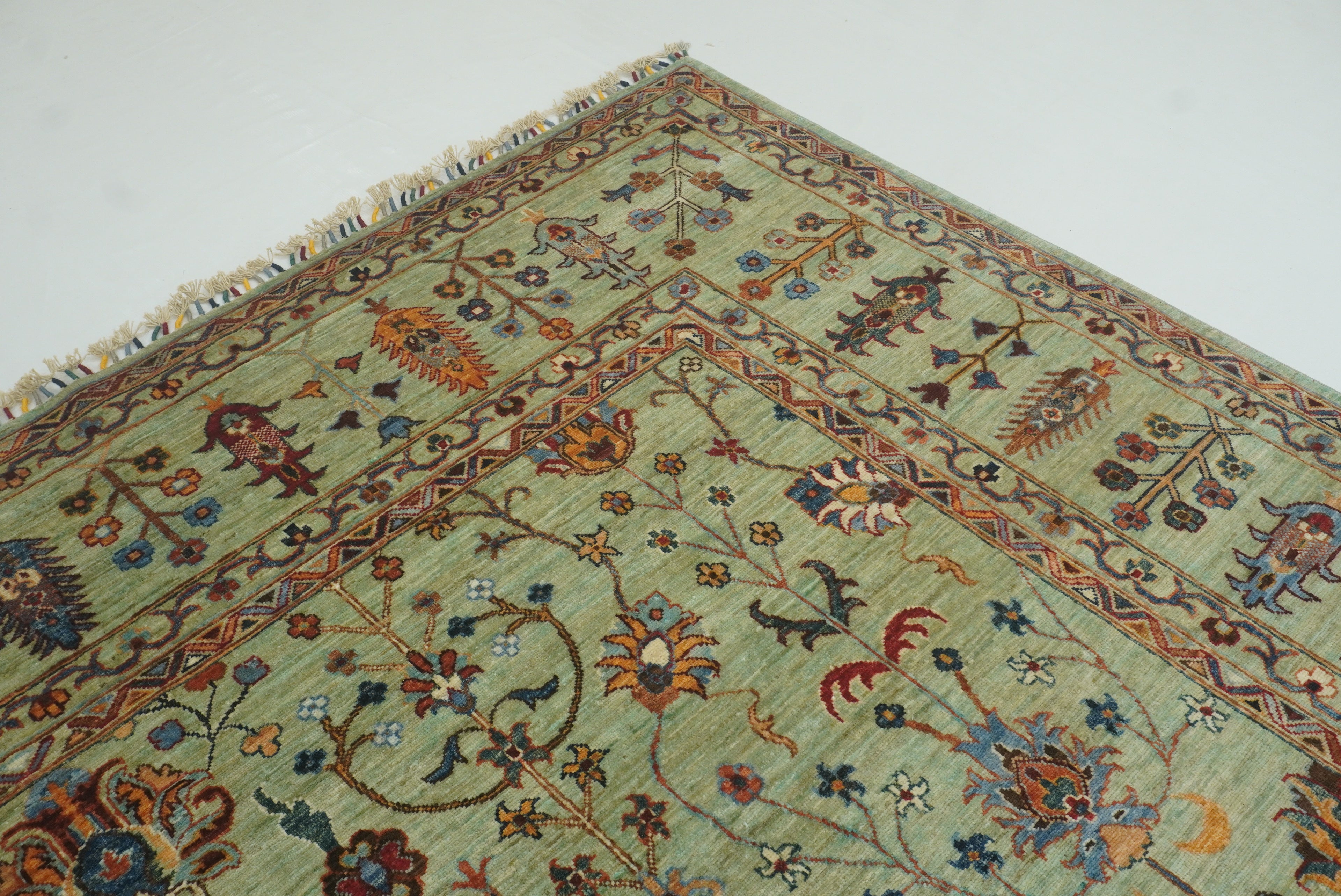 9x12 Waziri Pistachio Green Afghan Hand knotted Rug - Yildiz Rugs