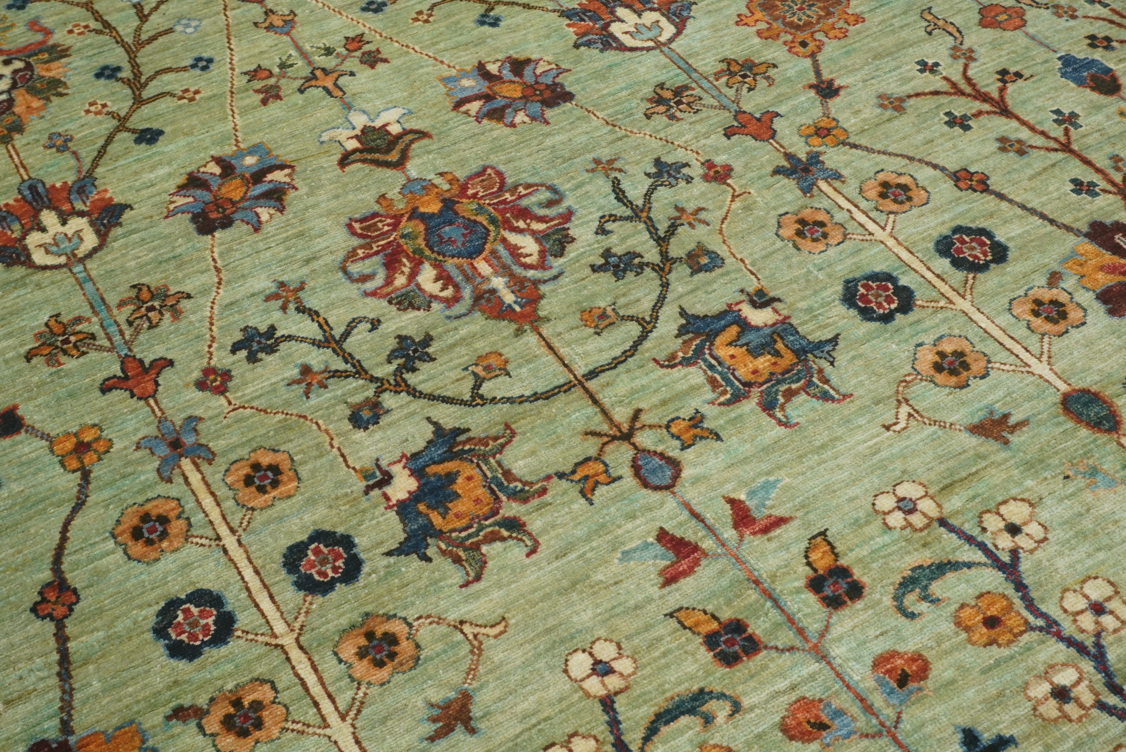 9x12 Waziri Pistachio Green Afghan Hand knotted Rug - Yildiz Rugs
