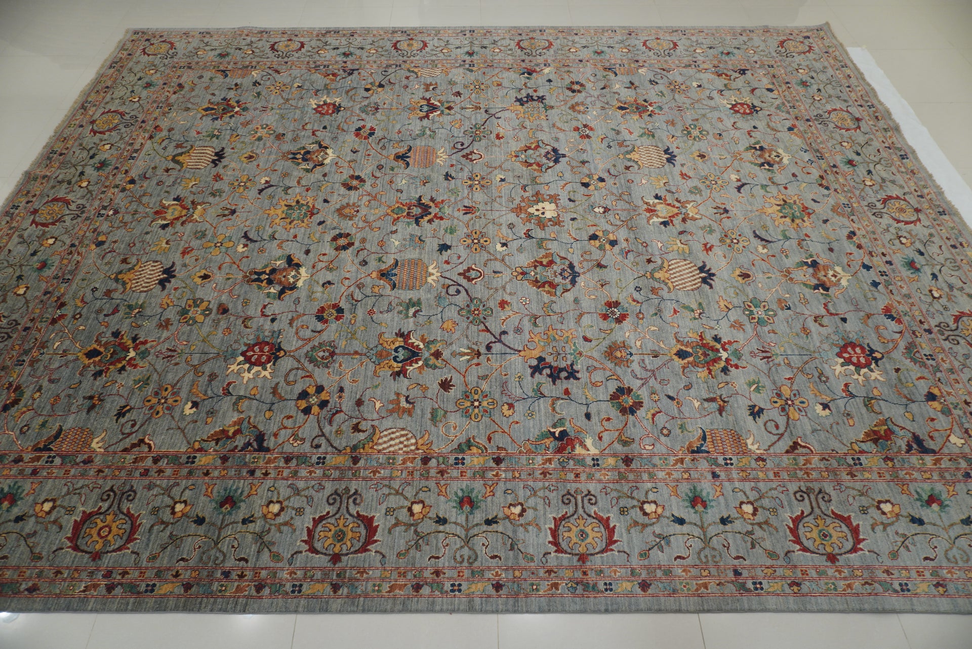 12x15 ft Blueish Gray Waziri Afghan Hand knotted Oriental Rug