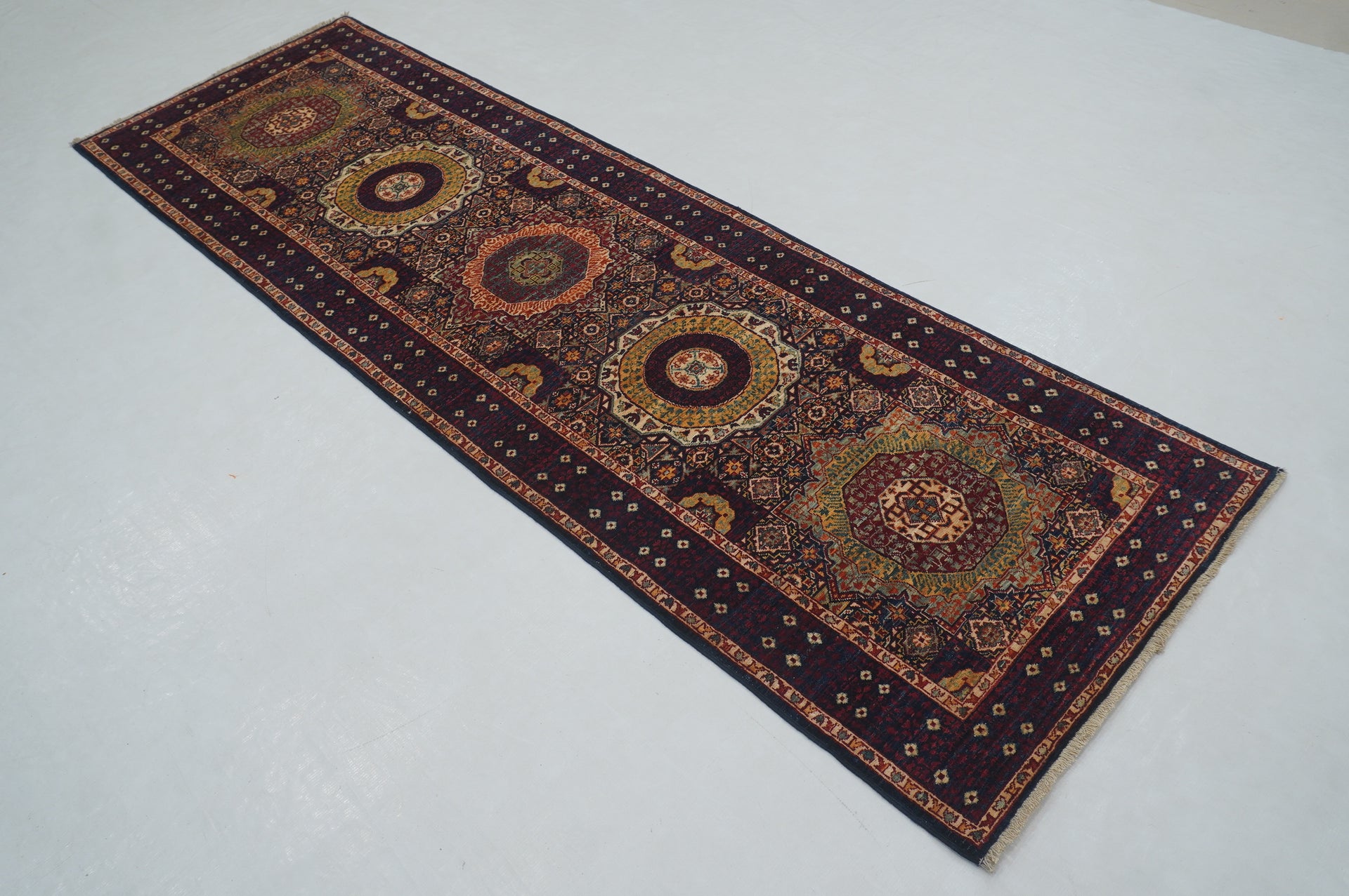 3x8 ft Navy Blue Mamluk Hand knotted Turkish Medallion Runner Rug