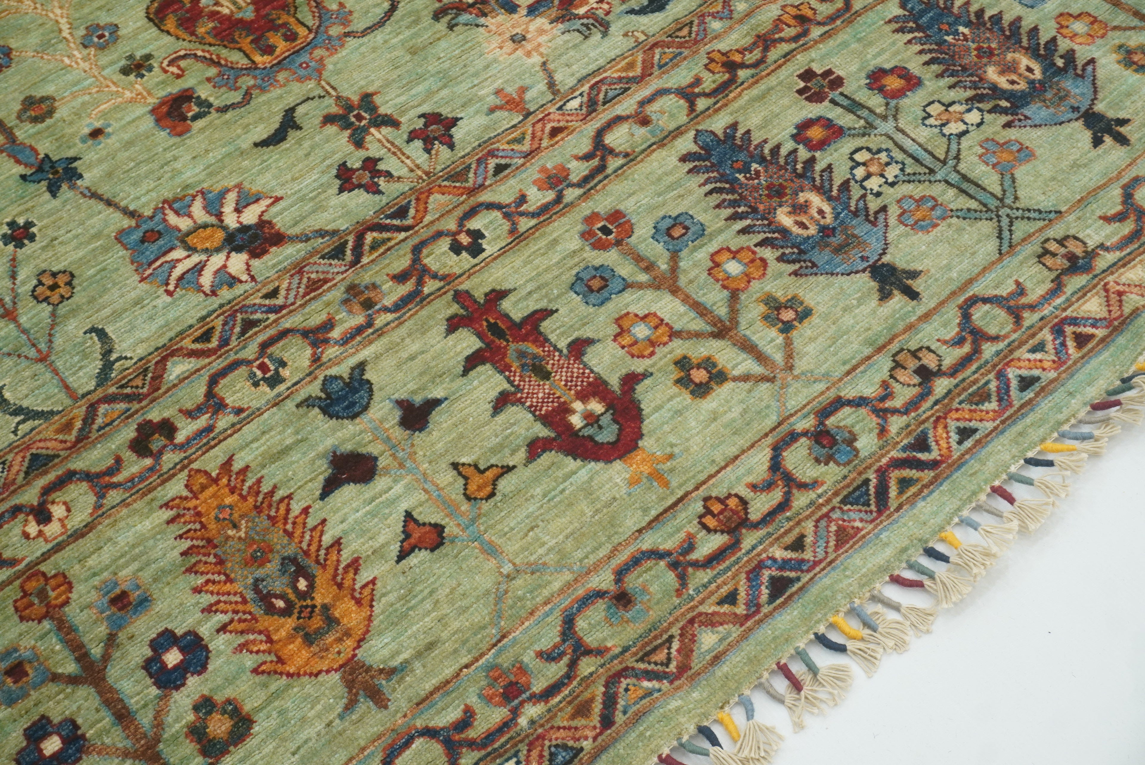 9x12 Waziri Pistachio Green Afghan Hand knotted Rug - Yildiz Rugs
