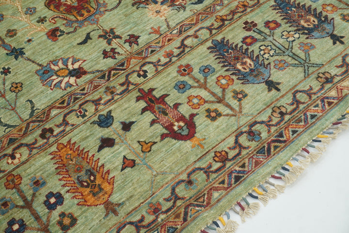 9x12 Waziri Pistachio Green Afghan Hand knotted Rug - Yildiz Rugs