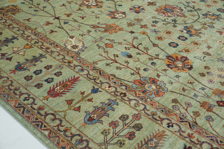 9x12 Waziri Pistachio Green Afghan Hand knotted Rug - Yildiz Rugs