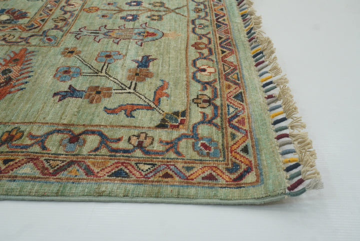 9x12 Waziri Pistachio Green Afghan Hand knotted Rug - Yildiz Rugs