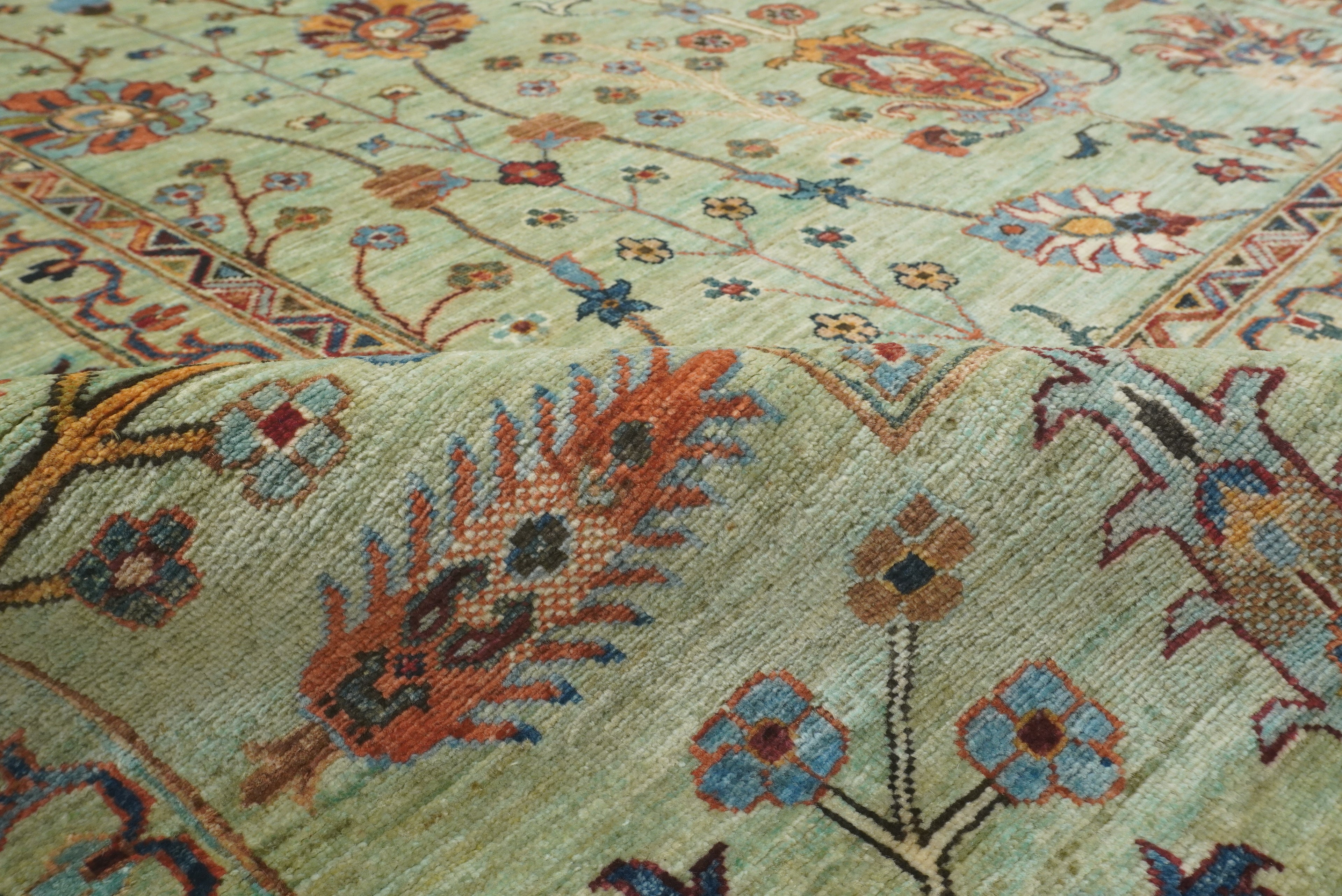 9x12 Waziri Pistachio Green Afghan Hand knotted Rug - Yildiz Rugs