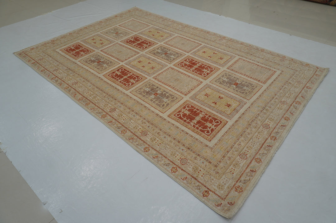 7x10 Beige Vintage Bakhtiari Afghan Hand Knotted Oriental Rug - Yildiz Rugs