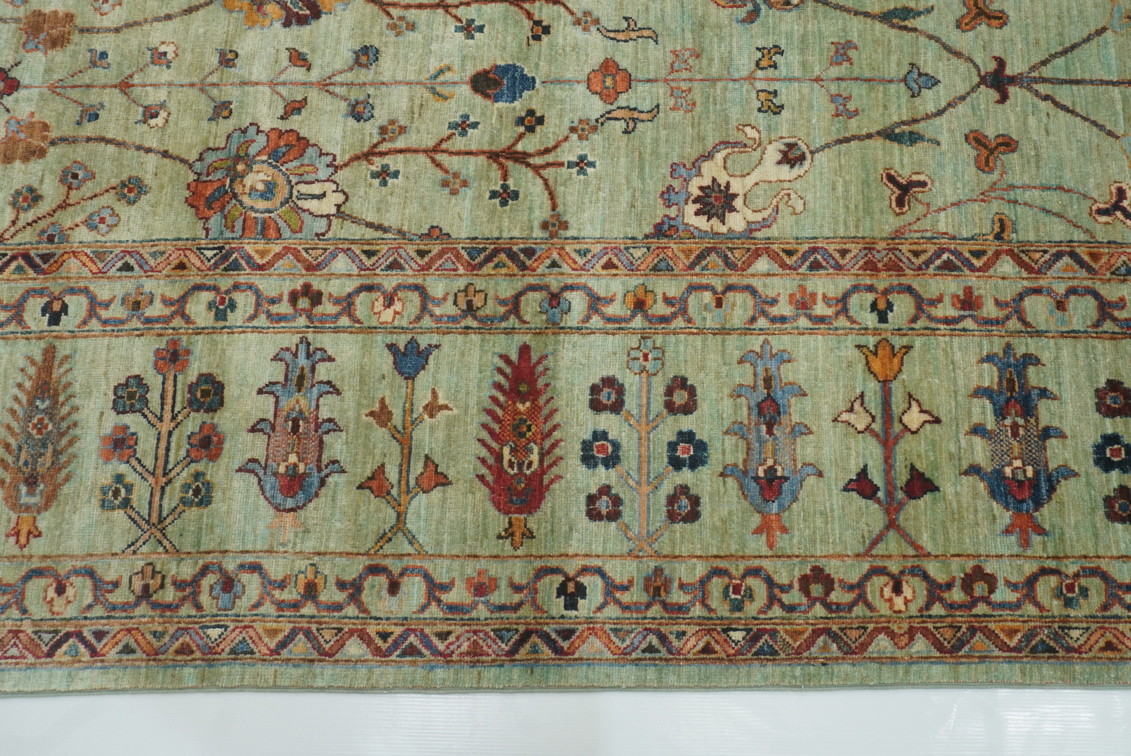 9x12 Waziri Pistachio Green Afghan Hand knotted Rug - Yildiz Rugs