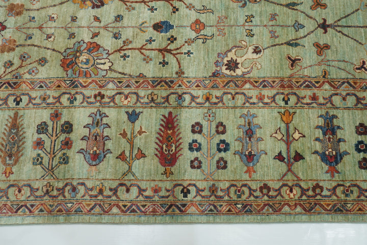 9x12 Waziri Pistachio Green Afghan Hand knotted Rug - Yildiz Rugs