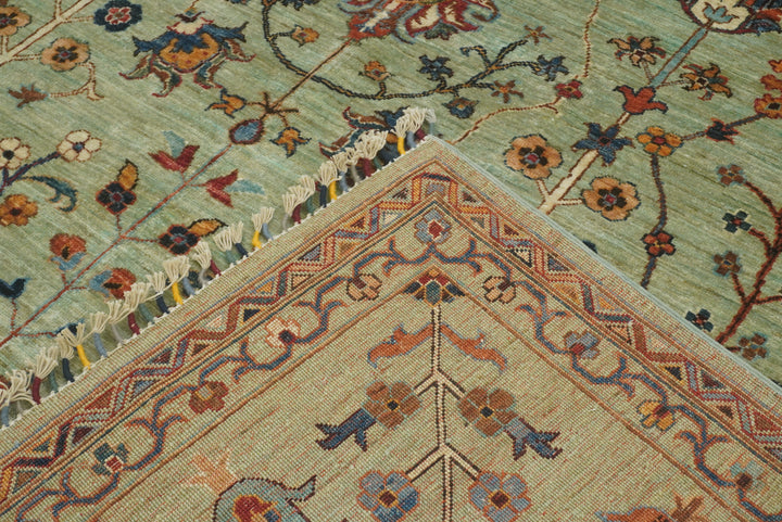 9x12 Waziri Pistachio Green Afghan Hand knotted Rug - Yildiz Rugs