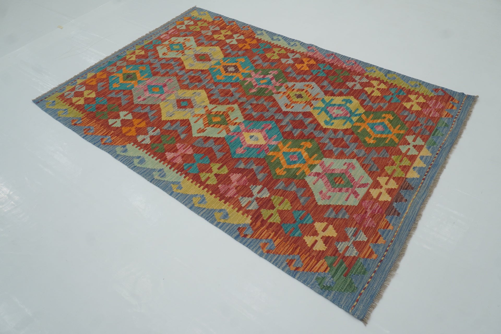 4x6 Red Afghan Afghan Handmade Geometric Kilim Rug