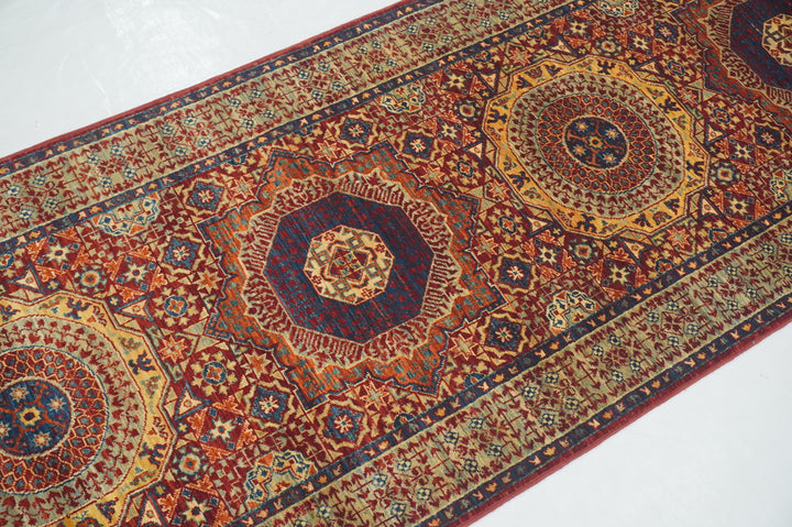 11 ft Red Mamluk Hand knotted Turkish Runner Rug