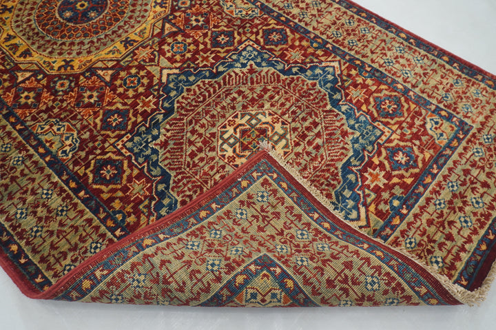 11 ft Red Mamluk Hand knotted Turkish Runner Rug