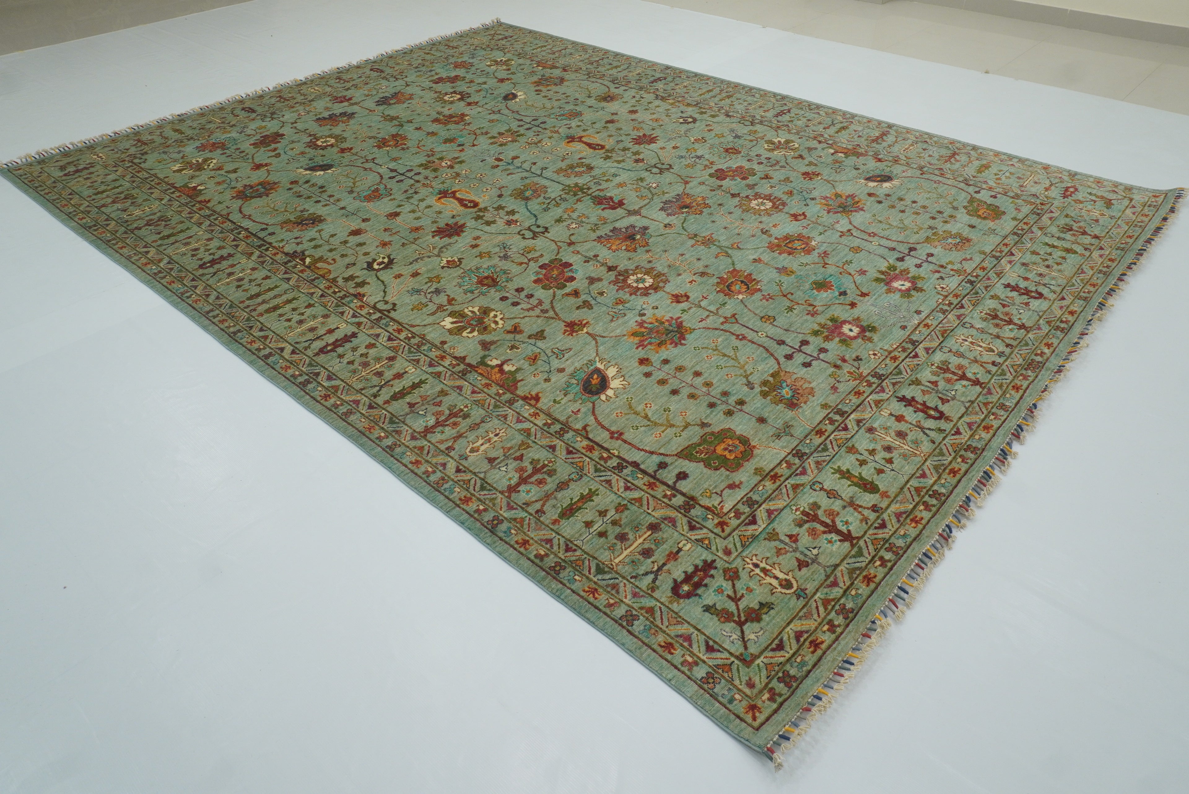 9x12 Waziri Pistachio Green Afghan Hand knotted Rug - Yildiz Rugs