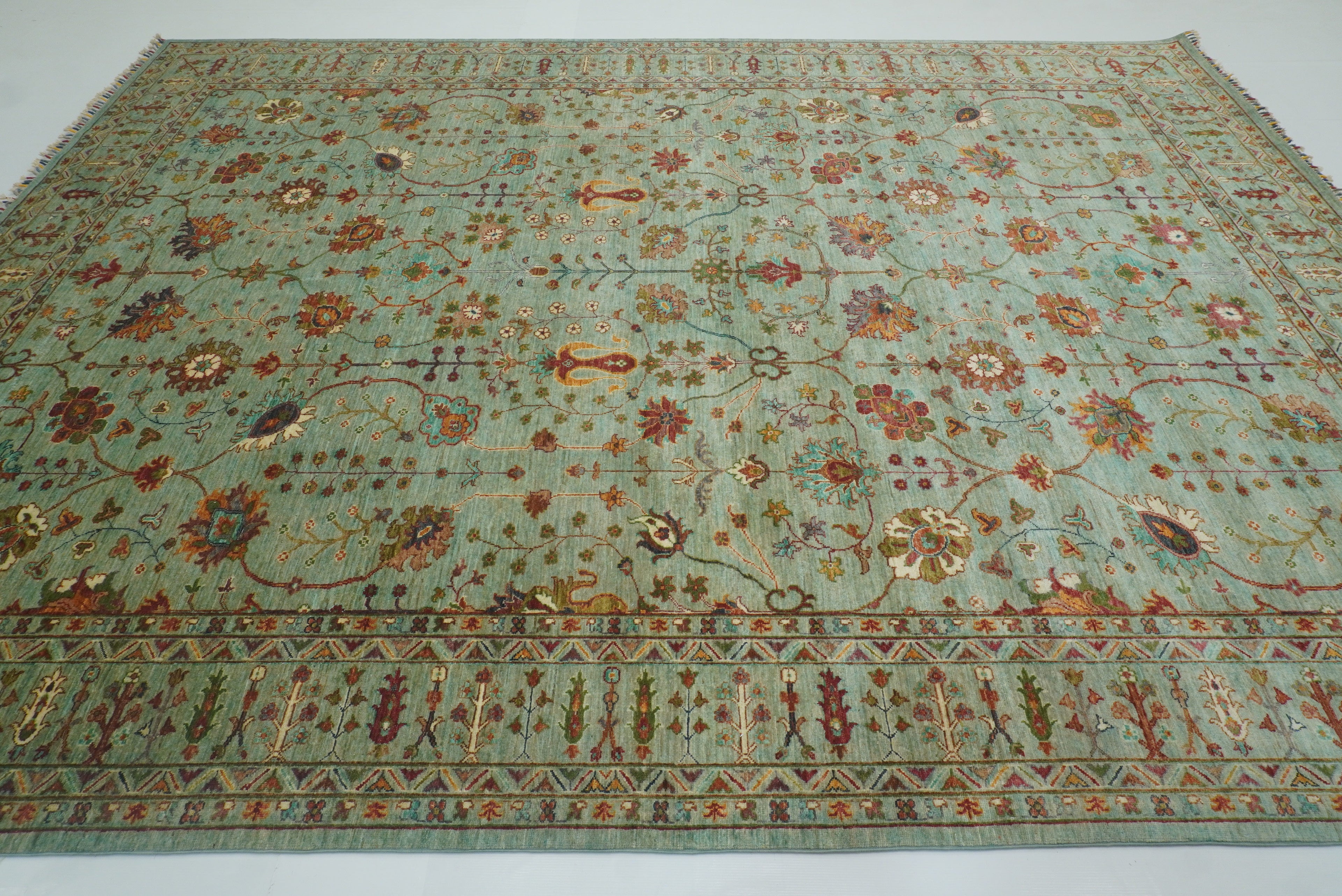 9x12 Waziri Pistachio Green Afghan Hand knotted Rug - Yildiz Rugs