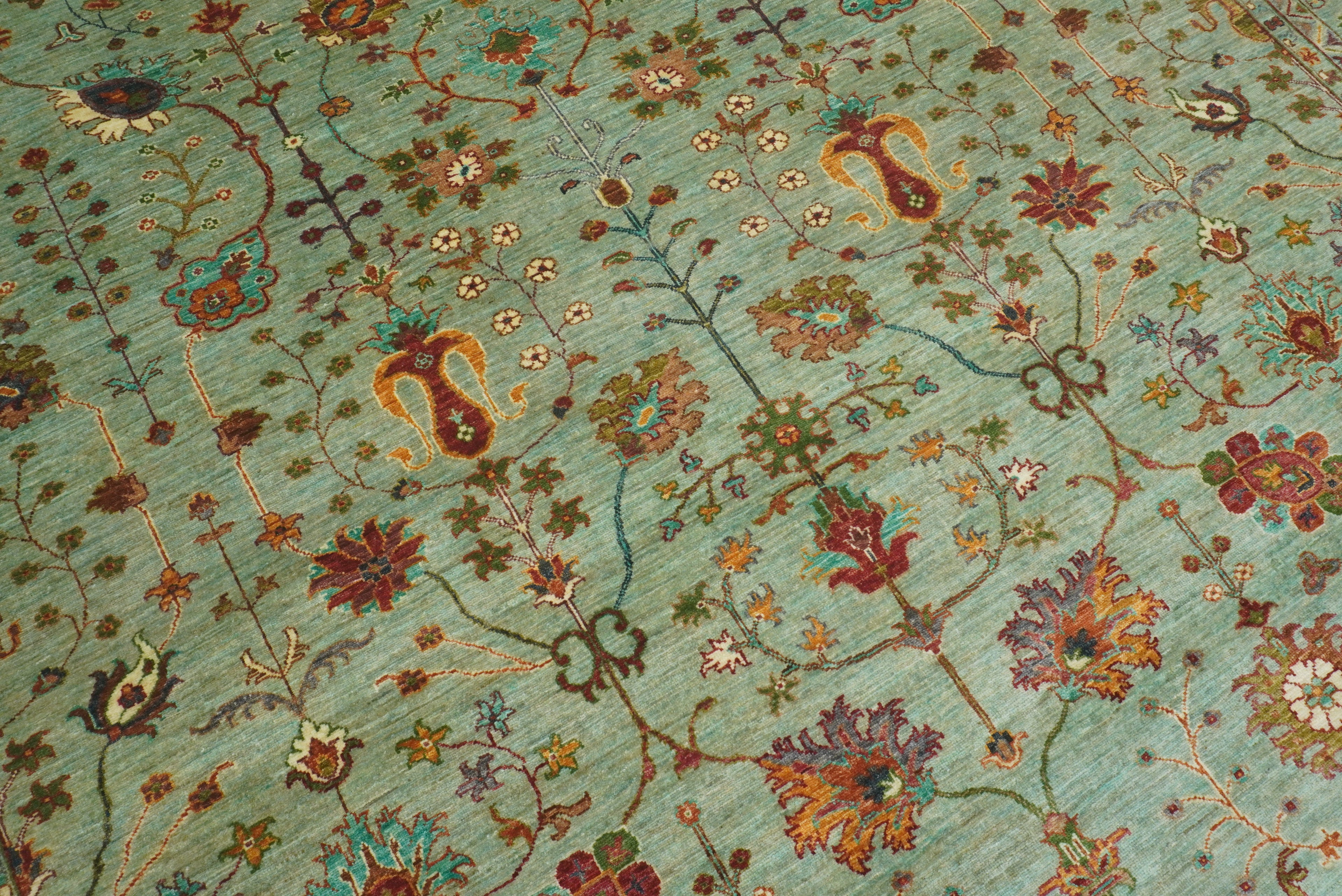 9x12 Waziri Pistachio Green Afghan Hand knotted Rug - Yildiz Rugs