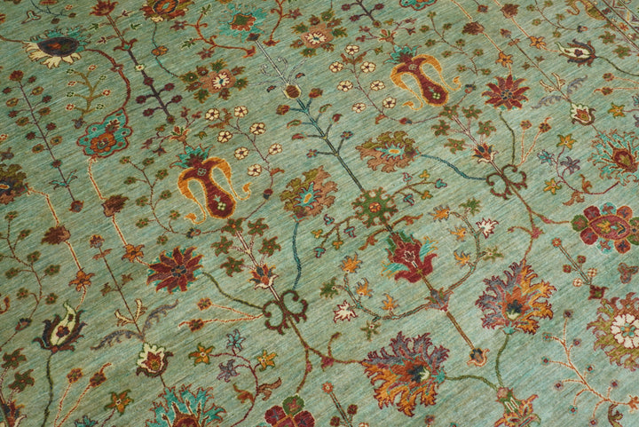 9x12 Waziri Pistachio Green Afghan Hand knotted Rug - Yildiz Rugs