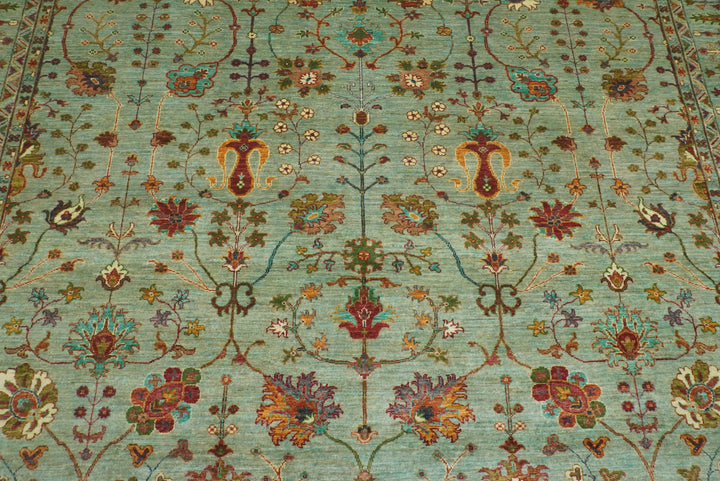 9x12 Waziri Pistachio Green Afghan Hand knotted Rug - Yildiz Rugs