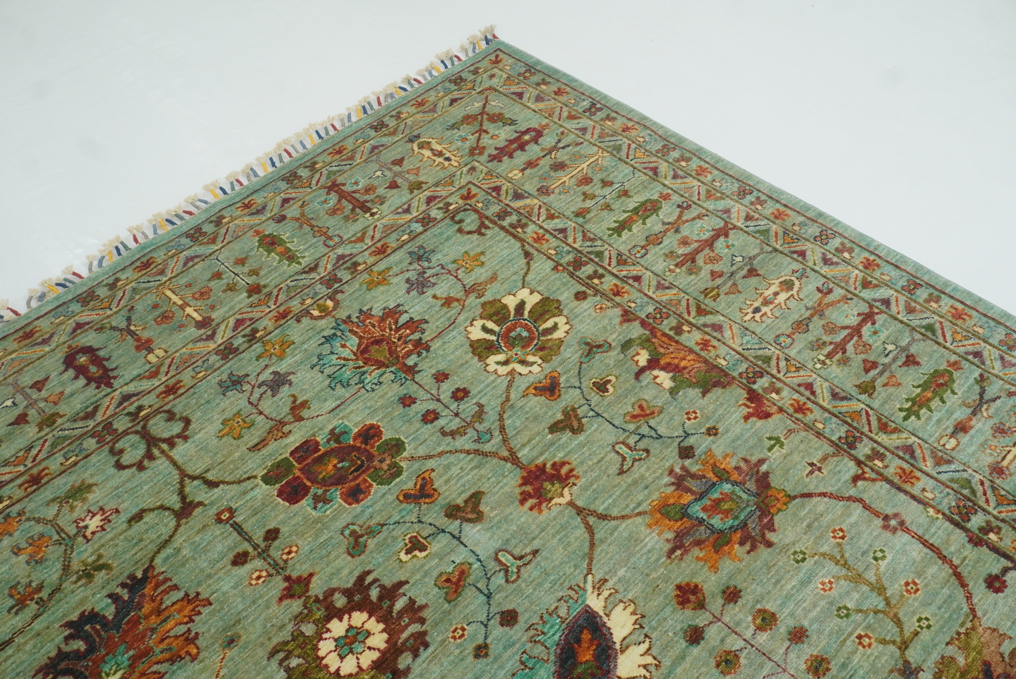 9x12 Waziri Pistachio Green Afghan Hand knotted Rug - Yildiz Rugs