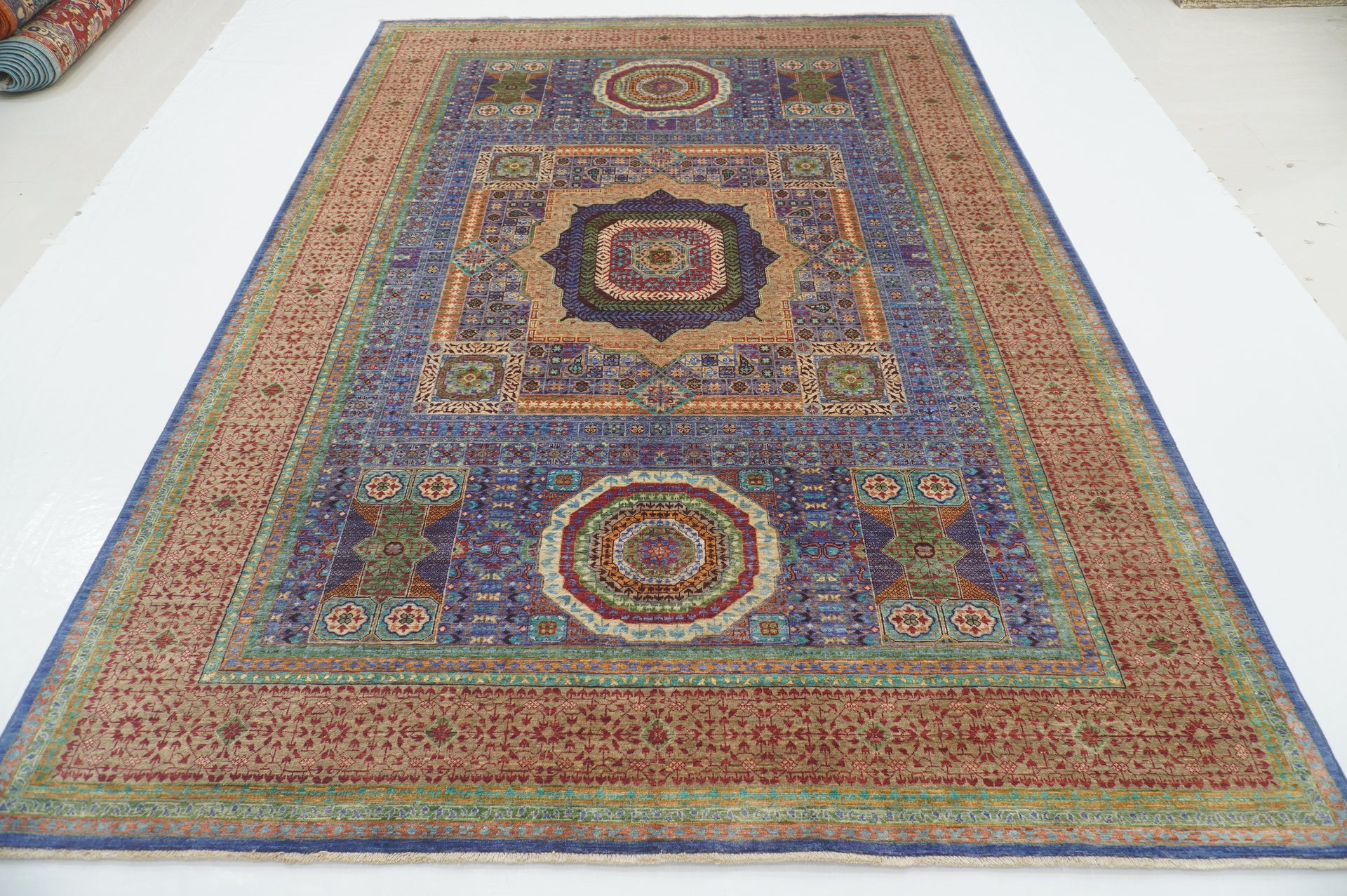 7x10 Blue Turkish Mamluk Hand knotted Medallion Rug - Yildiz Rugs