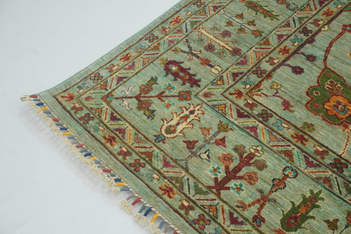 9x12 Waziri Pistachio Green Afghan Hand knotted Rug - Yildiz Rugs