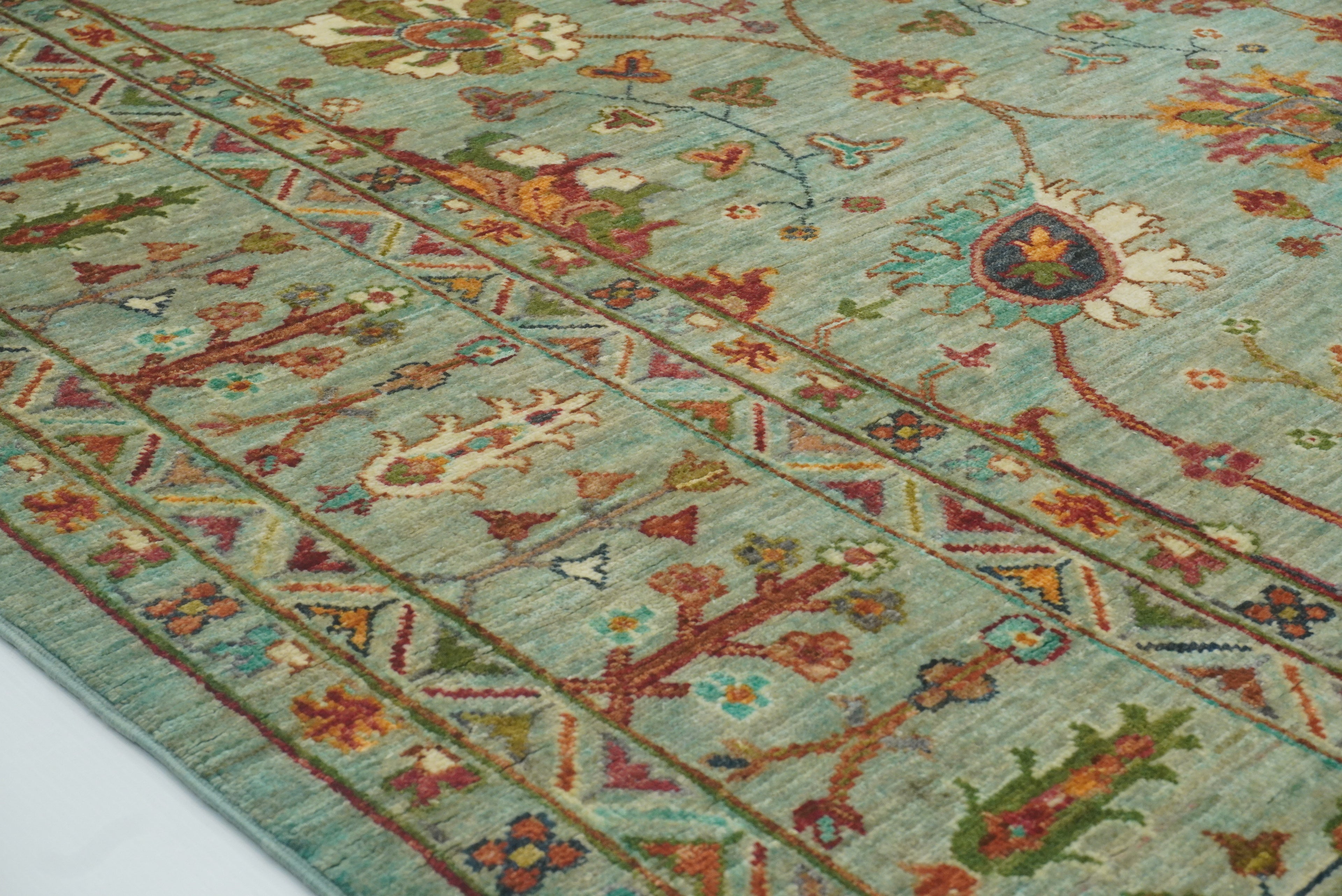 9x12 Waziri Pistachio Green Afghan Hand knotted Rug - Yildiz Rugs