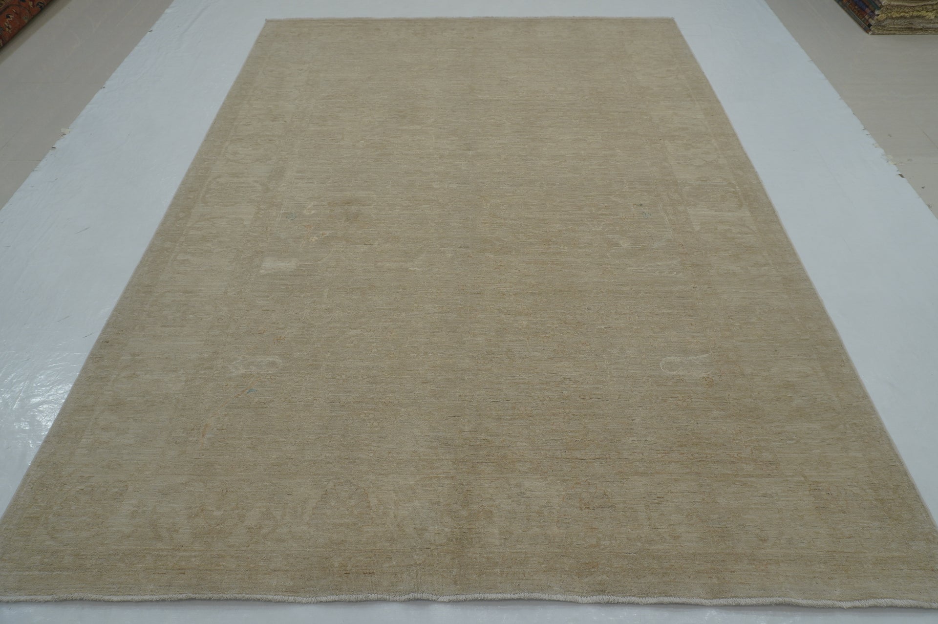 7x9 Vintage Muted Beige Persian Tabriz Hand knotted wool Rug - Yildiz Rugs