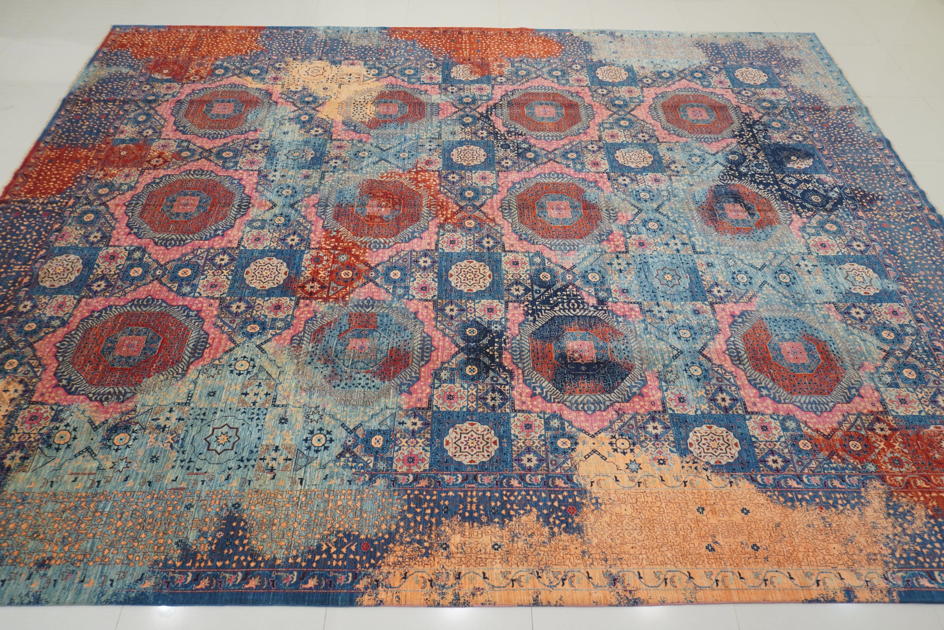 12x15 Blue Mamluk Turkish Hand knotted Medallion Rug