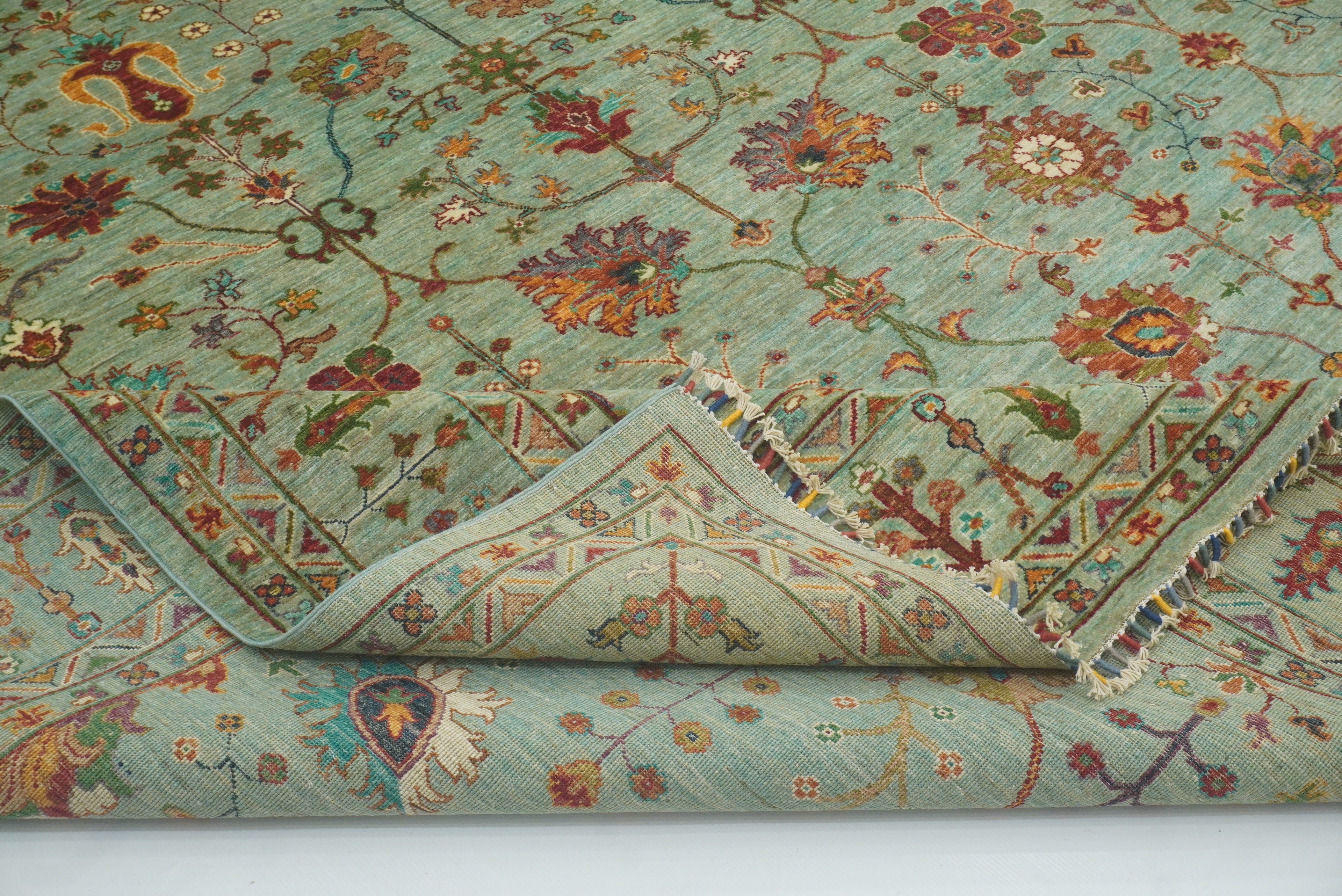 9x12 Waziri Pistachio Green Afghan Hand knotted Rug - Yildiz Rugs