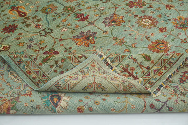 9x12 Waziri Pistachio Green Afghan Hand knotted Rug - Yildiz Rugs