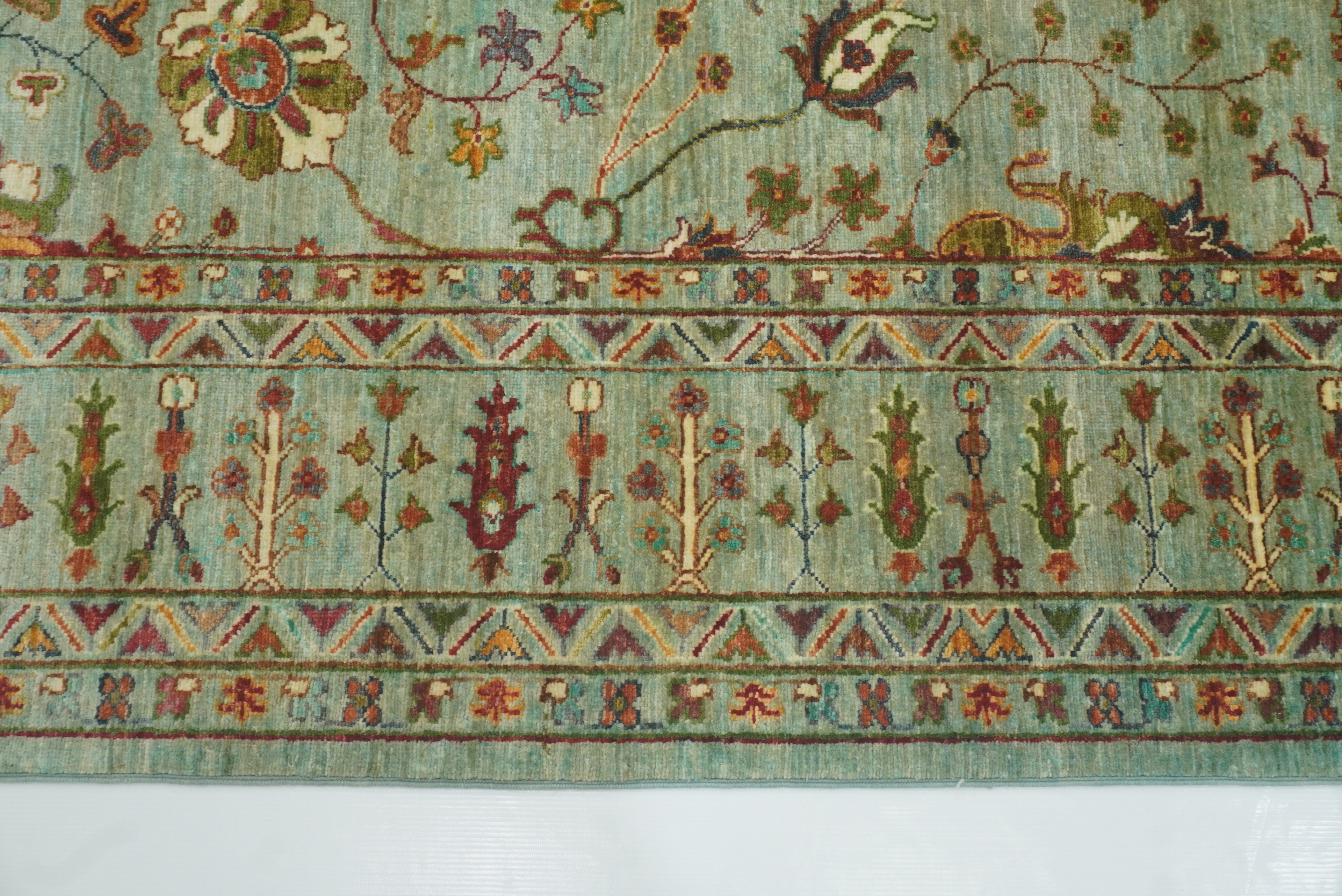 9x12 Waziri Pistachio Green Afghan Hand knotted Rug - Yildiz Rugs