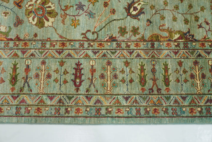 9x12 Waziri Pistachio Green Afghan Hand knotted Rug - Yildiz Rugs