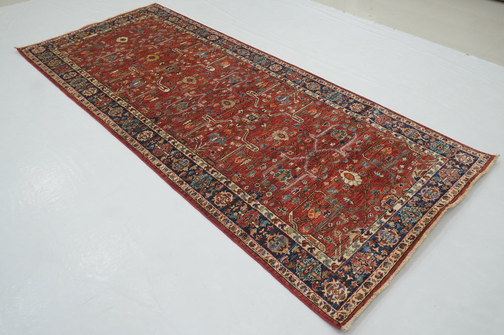 4x10 Red Wide Heriz Afghan Hand knotted Oriental Runner Rug - Yildiz Rugs