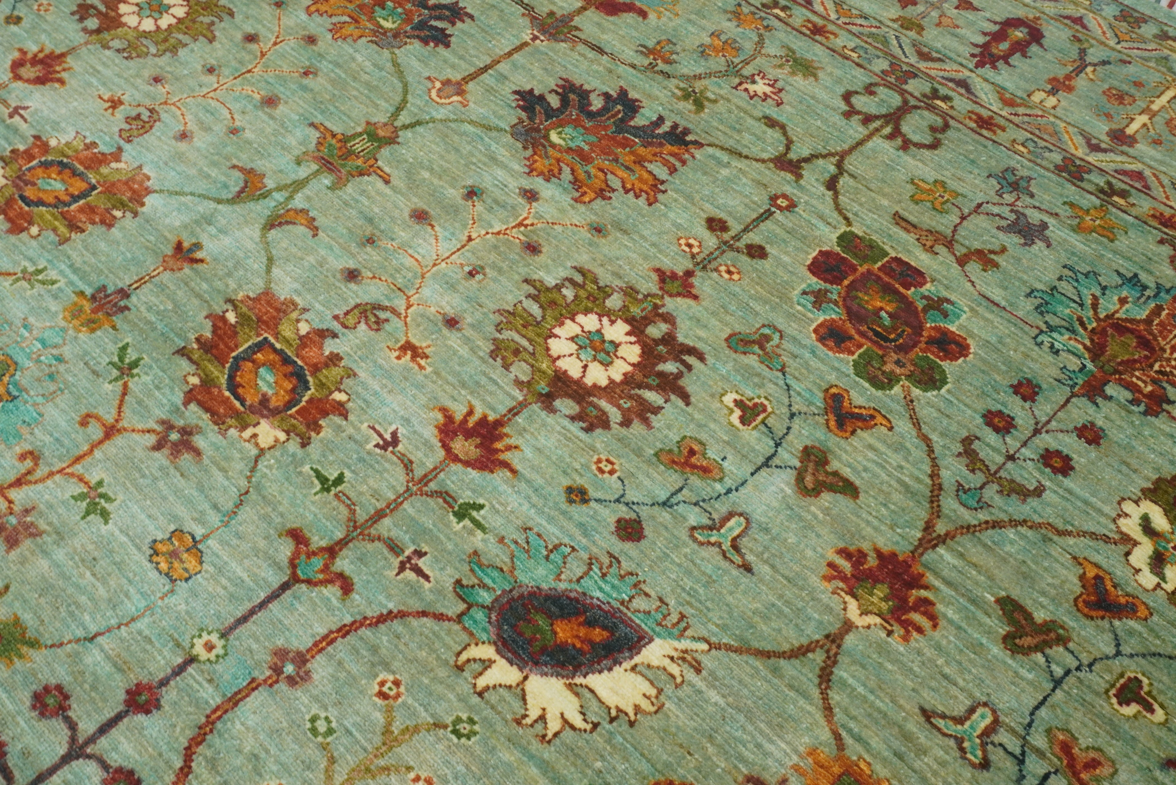 9x12 Waziri Pistachio Green Afghan Hand knotted Rug - Yildiz Rugs