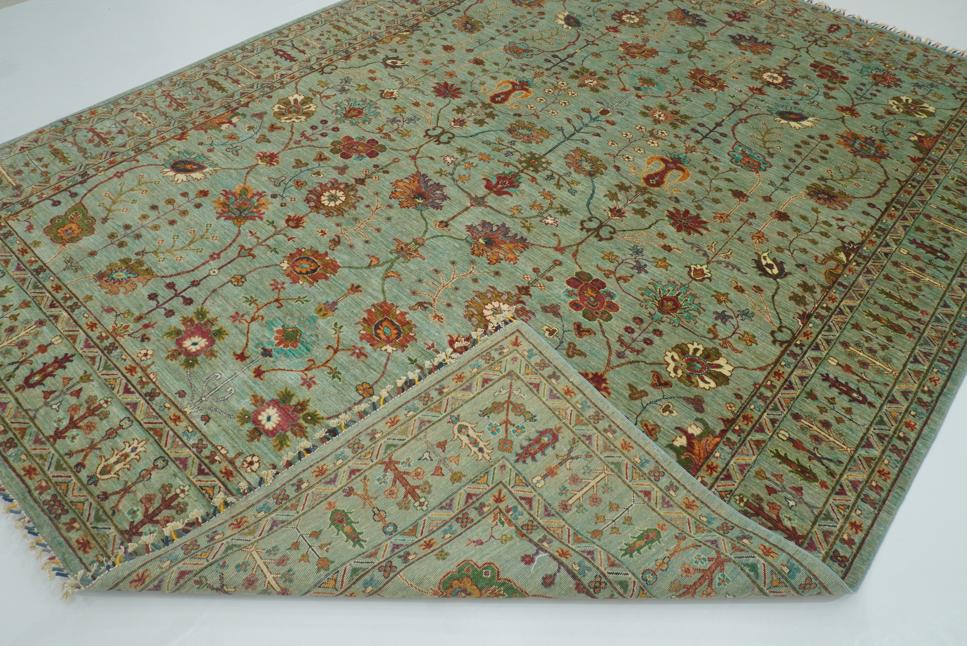 9x12 Waziri Pistachio Green Afghan Hand knotted Rug - Yildiz Rugs