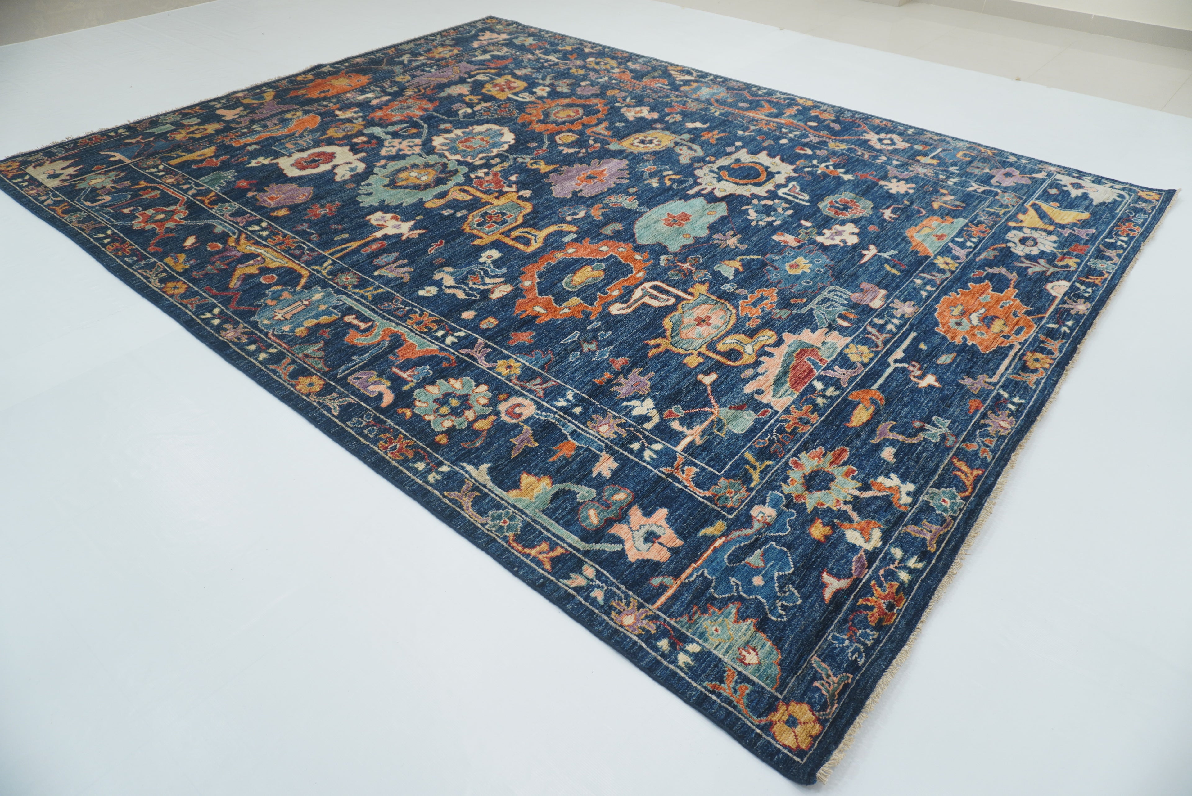 9x12 Navy Blue Oushak Turkish Hand knotted Oriental Rug - Yildiz Rugs