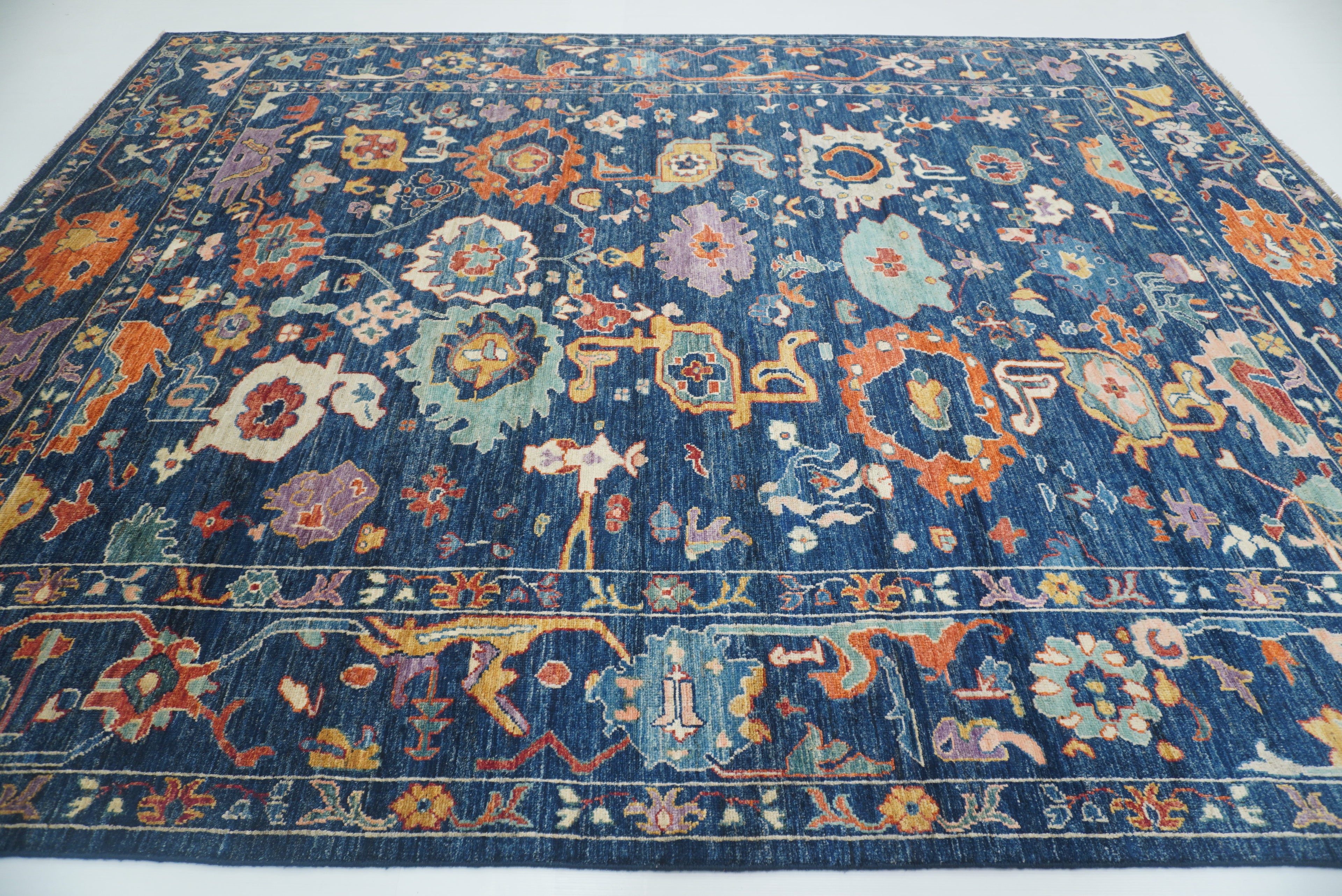9x12 Navy Blue Oushak Turkish Hand knotted Oriental Rug - Yildiz Rugs