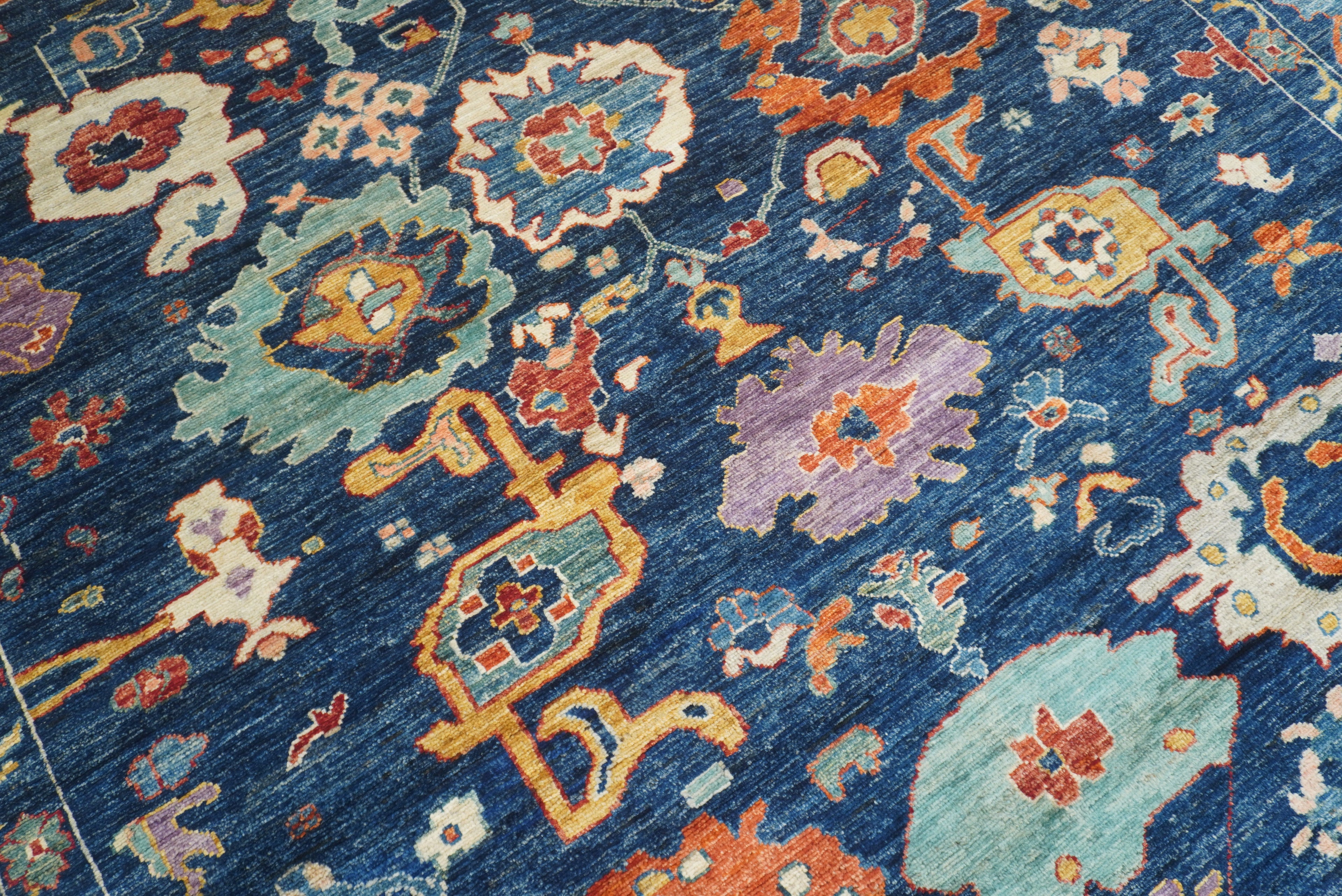 9x12 Navy Blue Oushak Turkish Hand knotted Oriental Rug - Yildiz Rugs