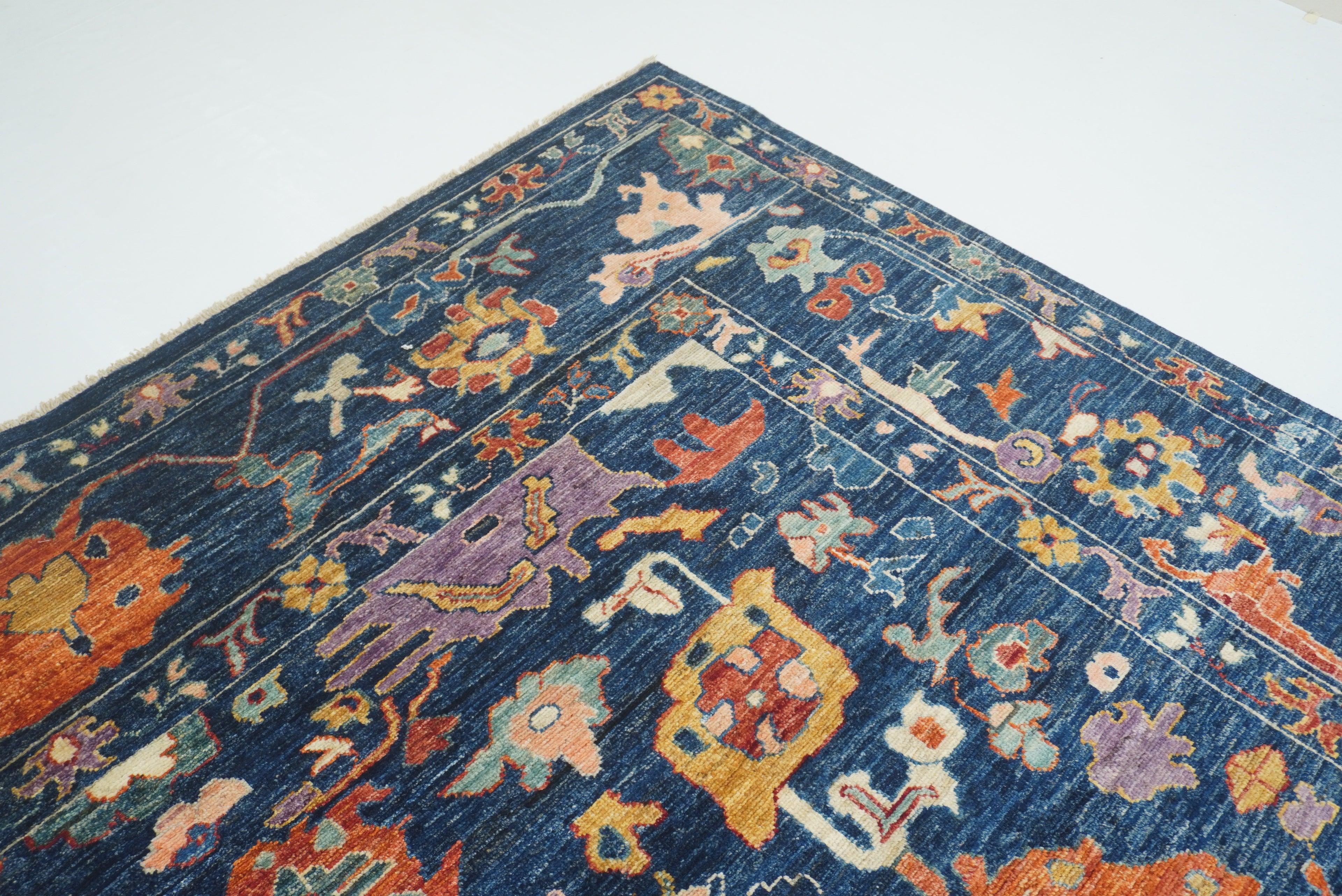 9x12 Navy Blue Oushak Turkish Hand knotted Oriental Rug - Yildiz Rugs